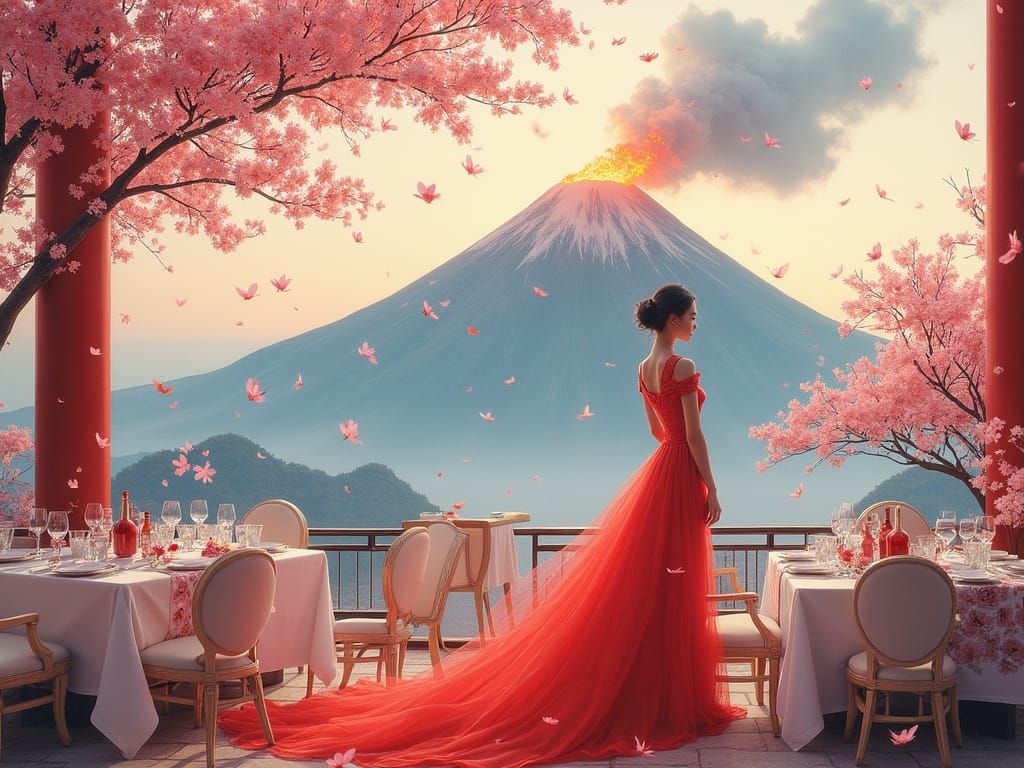 Ethereal Italian Restaurant Scene with Chinese Woman and Che...