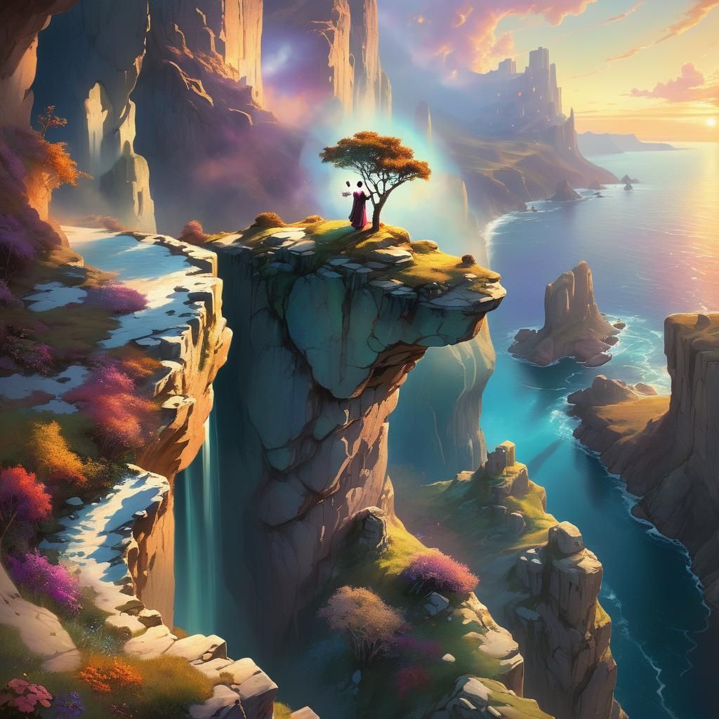 Surreal Fantasy: Figure at the Edge of a Mystical Realm