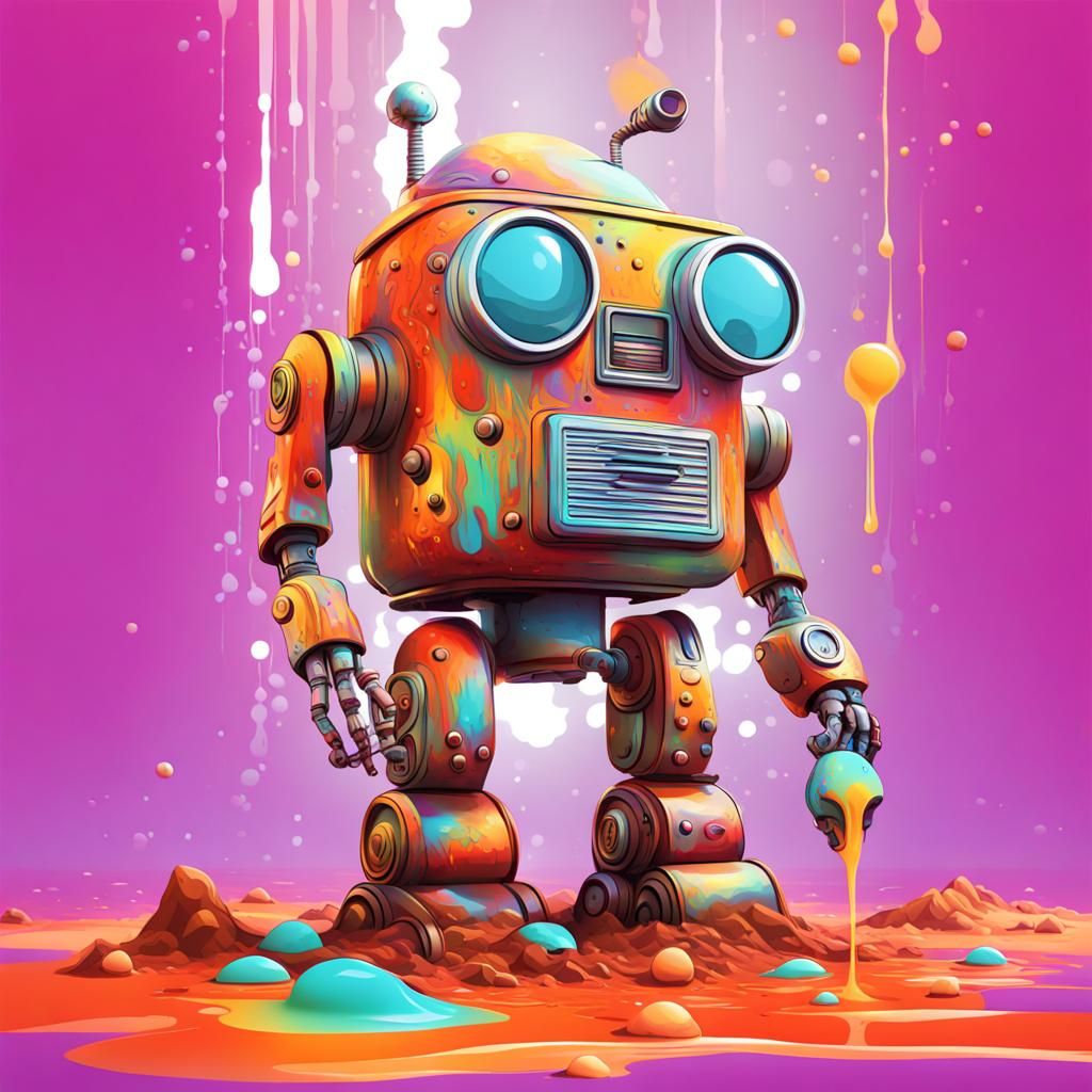 Hippie Robot on Mars: Vector Art in Graffiti Style
