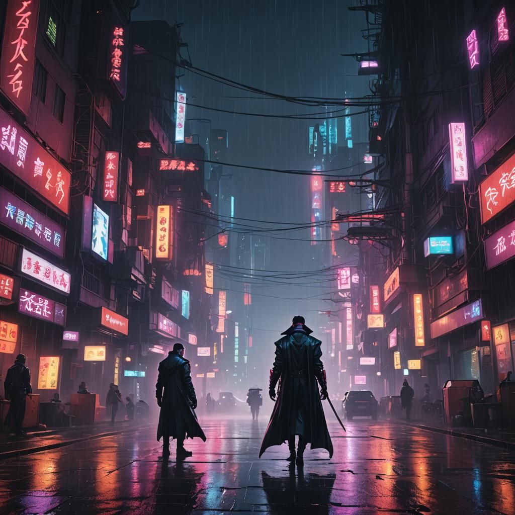 Dracula in Night City: Vibrant Cyberpunk Anime Style