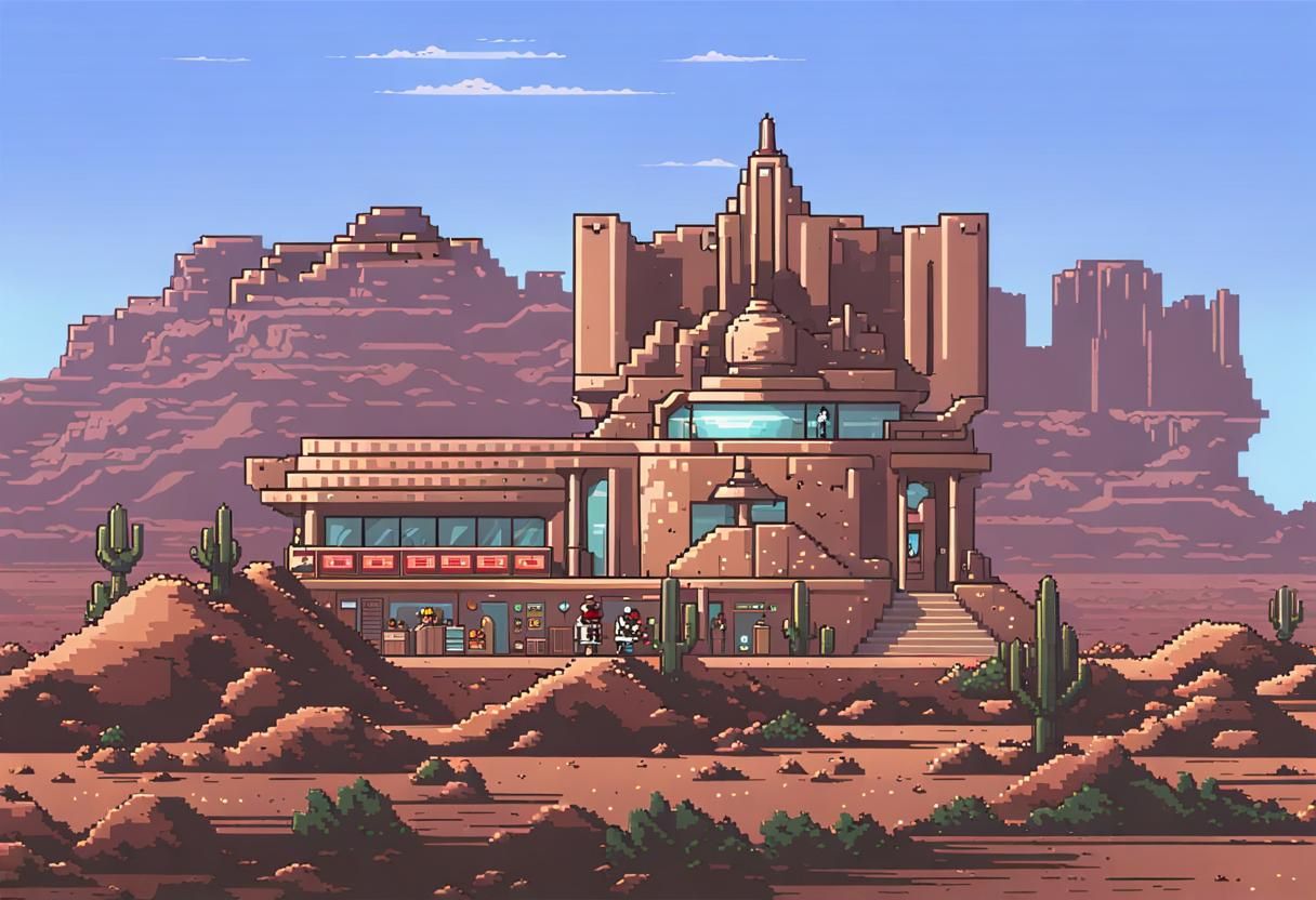 Power Rangers Command Center in Desert: 16-bit Pixel Art