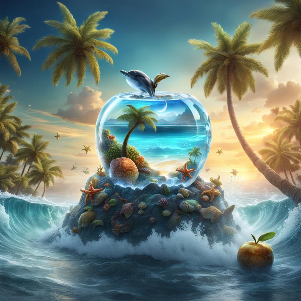 Crystal Apple Reflecting a Heavenly Beach
