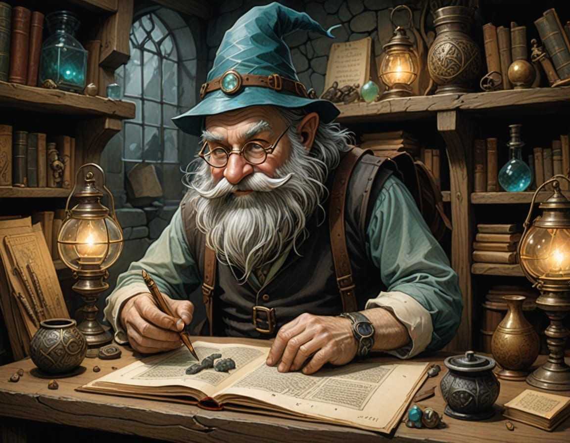 Gnome Classroom Illustration in Ink and Watercolor