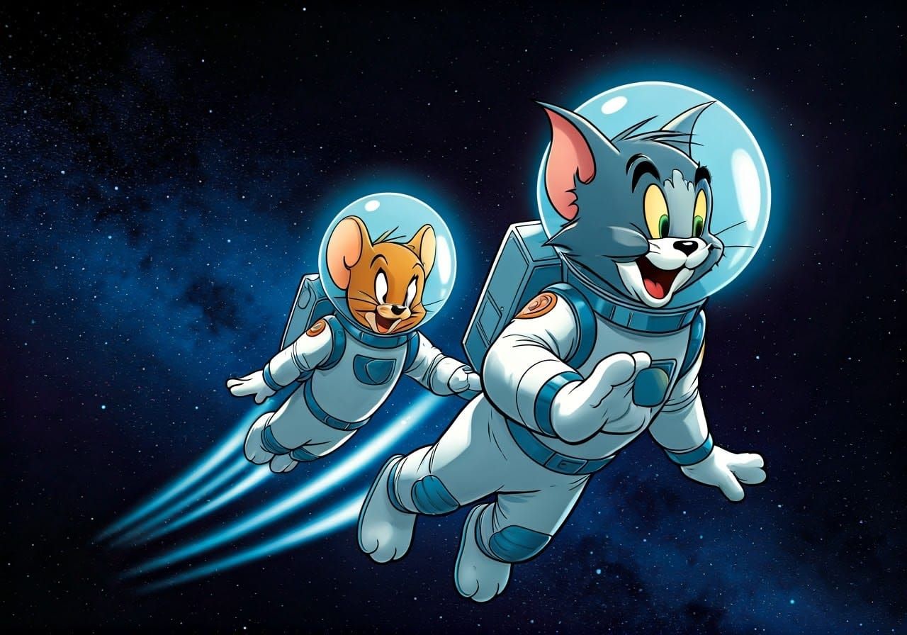 Tom and Jerry as Astronauts in Comic Book Art