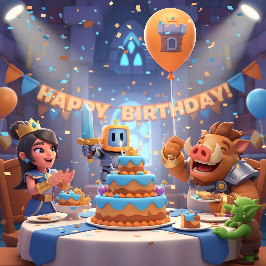 Clash Royale Characters Celebrate Birthday with Cake