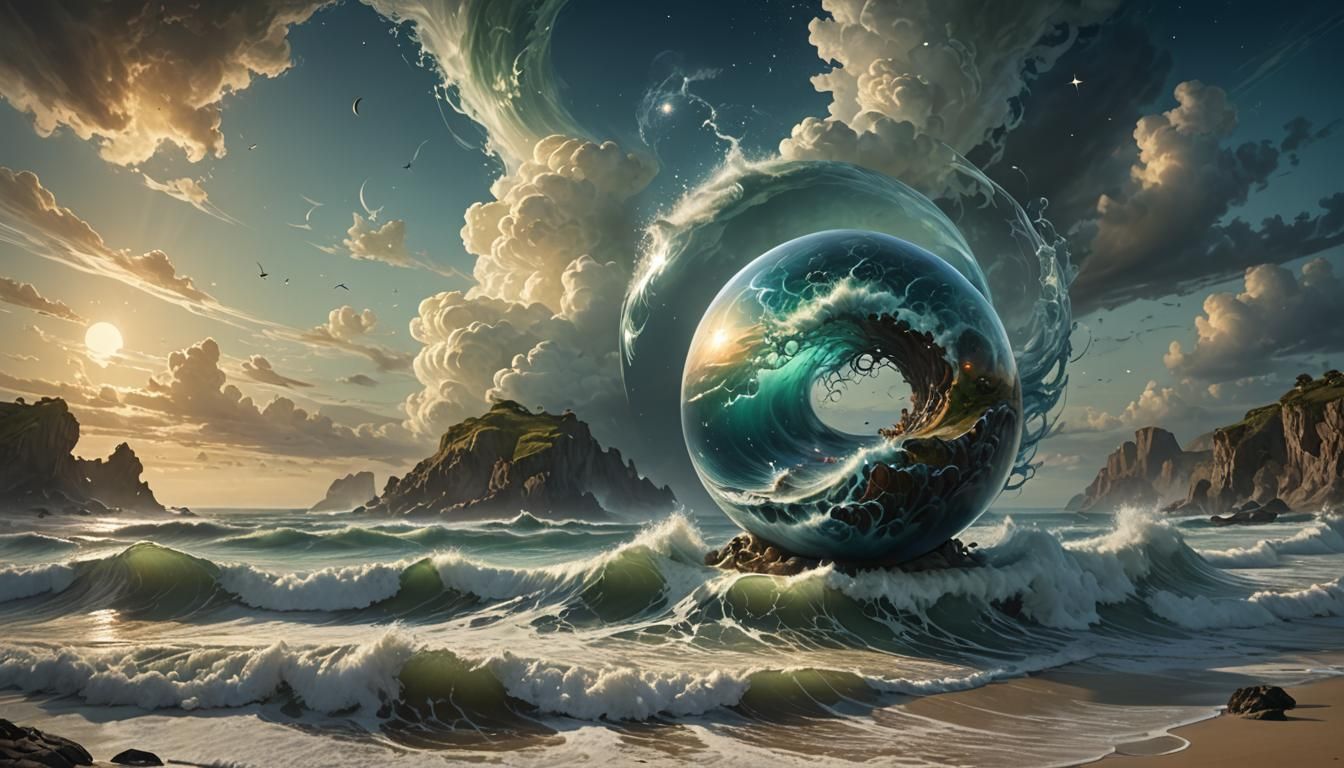 Ocean Sphere: Detailed Fantasy Beach Scene