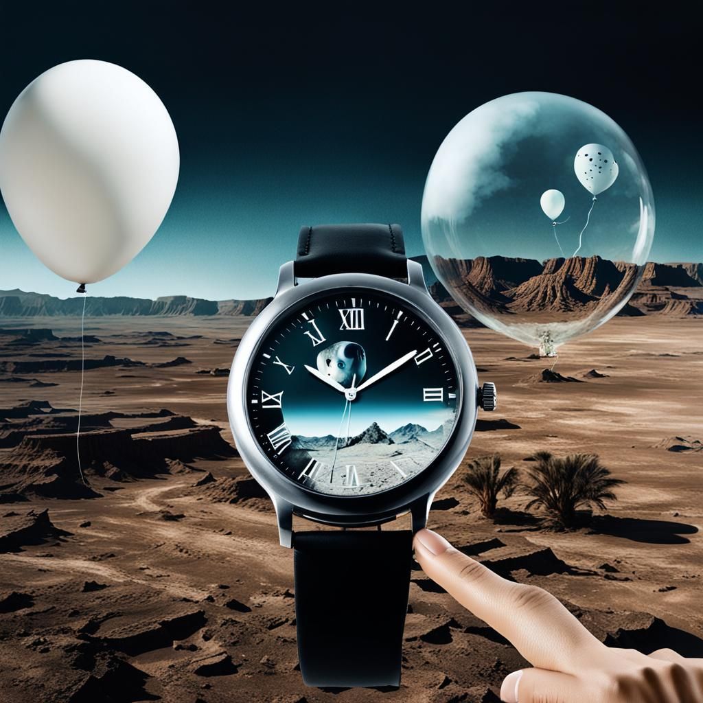 Double exposure photography close up of a female watch smart digital screen style doubled with an image in the watch scr...