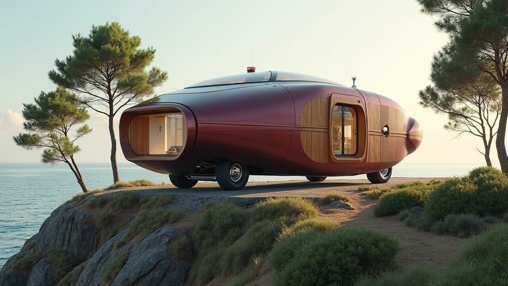 Futuristic Mobile House on Seaside Hill: Digital Art