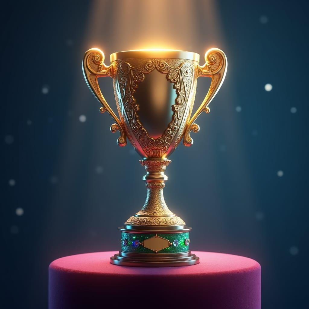 Ornate Podcast Trophy with Golden Light Halo