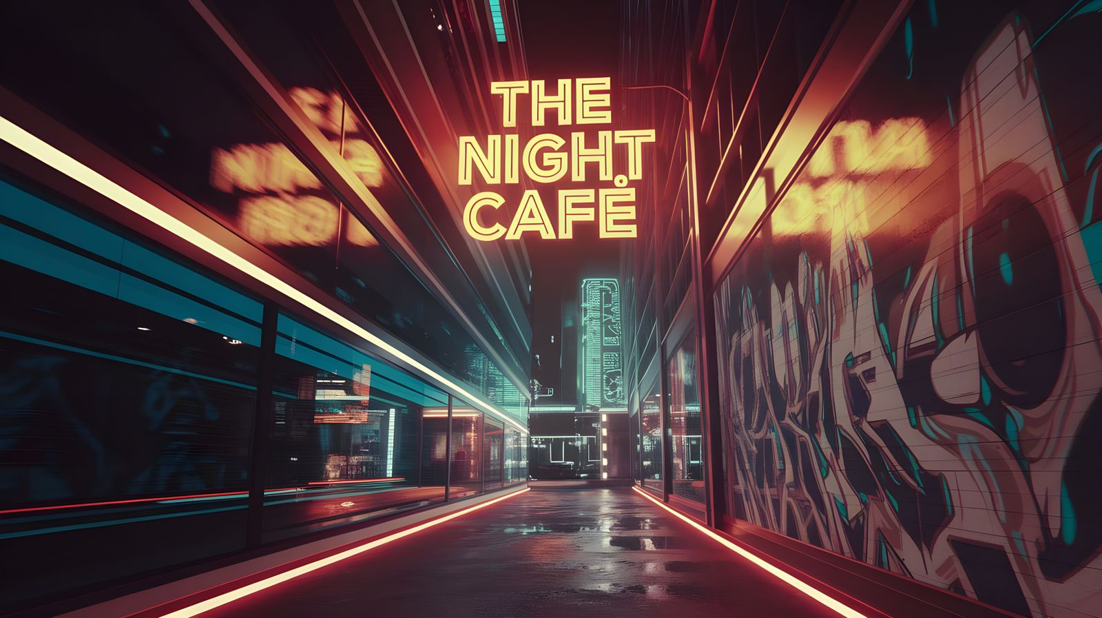 Cyberpunk Night Cafe Glows in Neon Hues