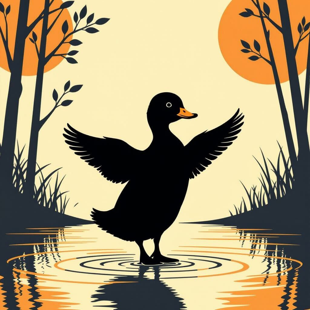 Minimalist Dancing Duckling Silhouette Art