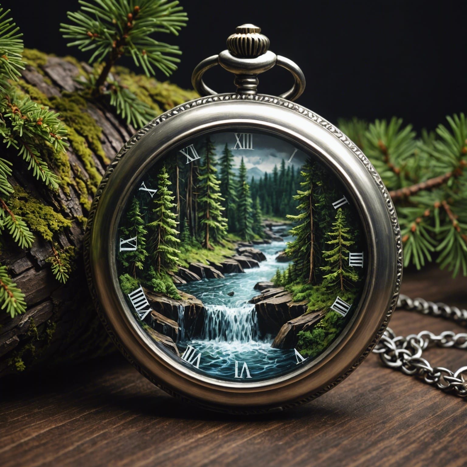 Lush Forest Inside Detailed Pocket Watch