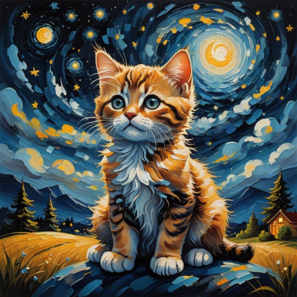 Kitten starry starry night