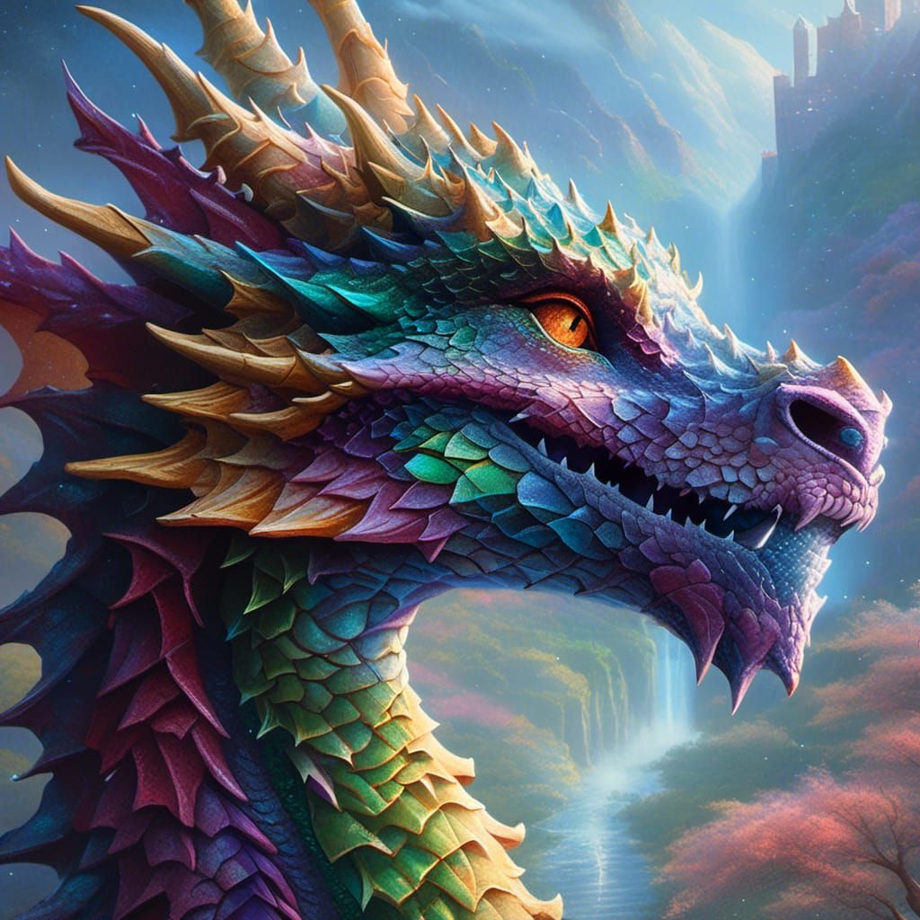 Colorful Dragon Head in Ethereal Fantasy Style