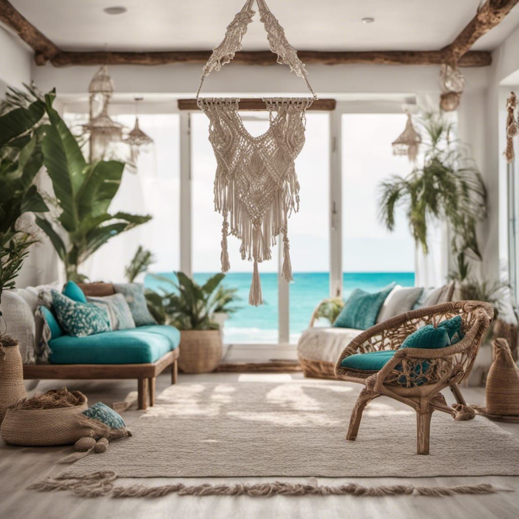 Bohemian Beach Living Room with Macrame Decor