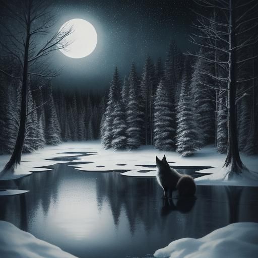 Fox Kit Gazing at Starry Sky: Charcoal Drawing