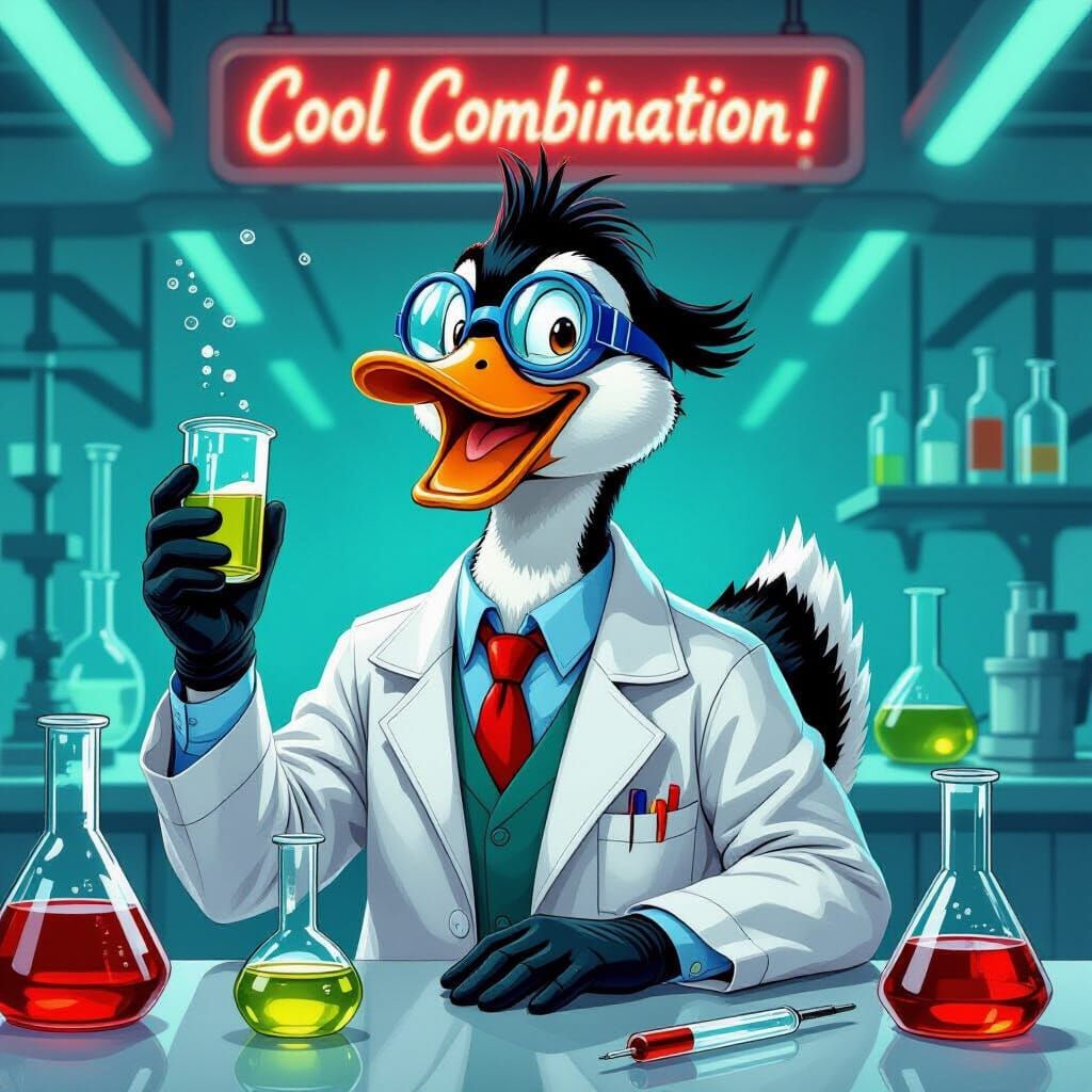 Merganser Duck Mad Scientist in Retro-Futuristic Lab