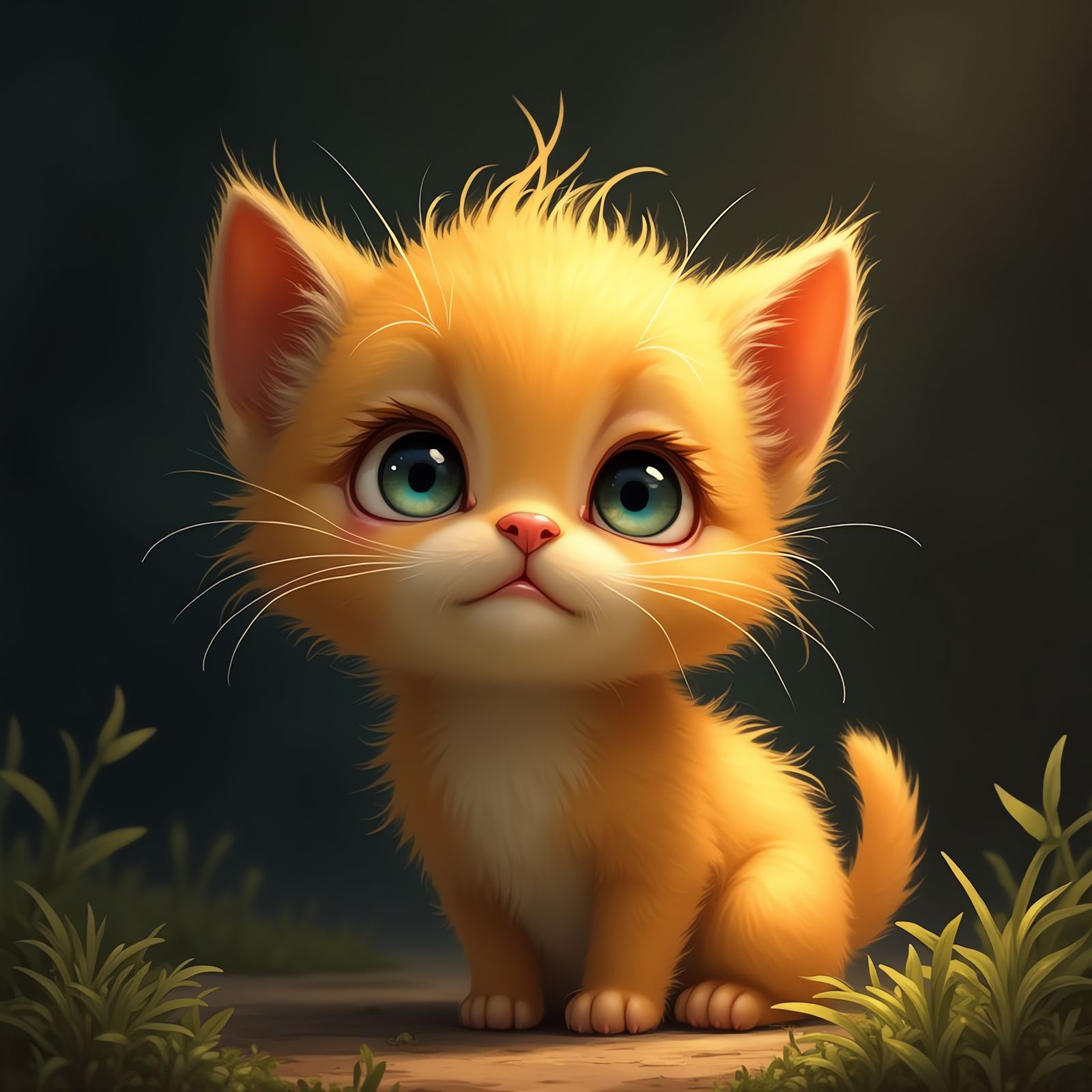 Poignant yellow kitten portrait