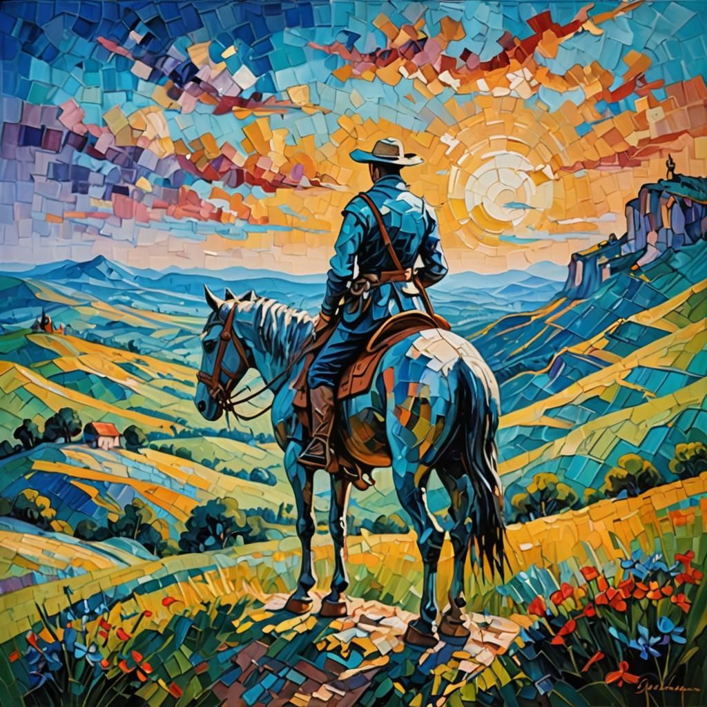 Don Quixote Contemplating a Meadow: Expressionist Oil Painti...