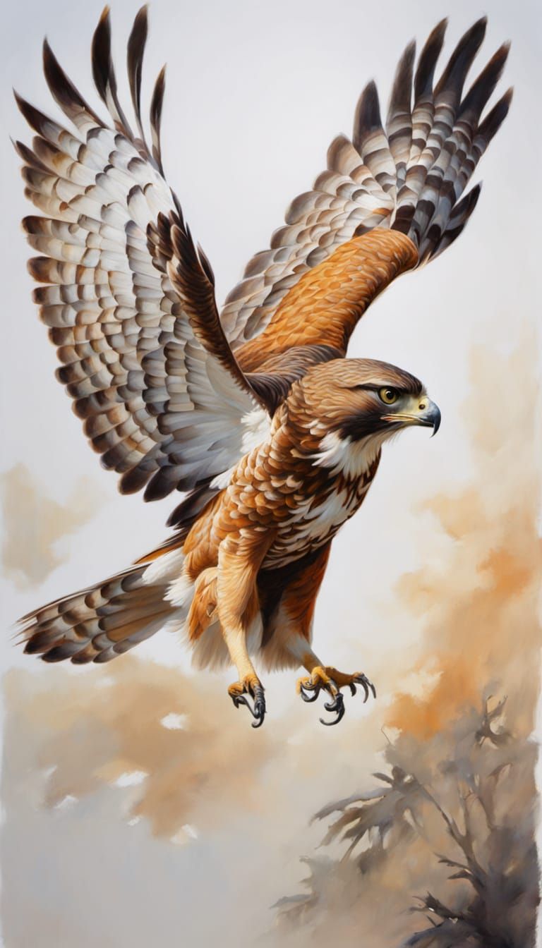 Energetic Hawk in Impressionist Oil Painting