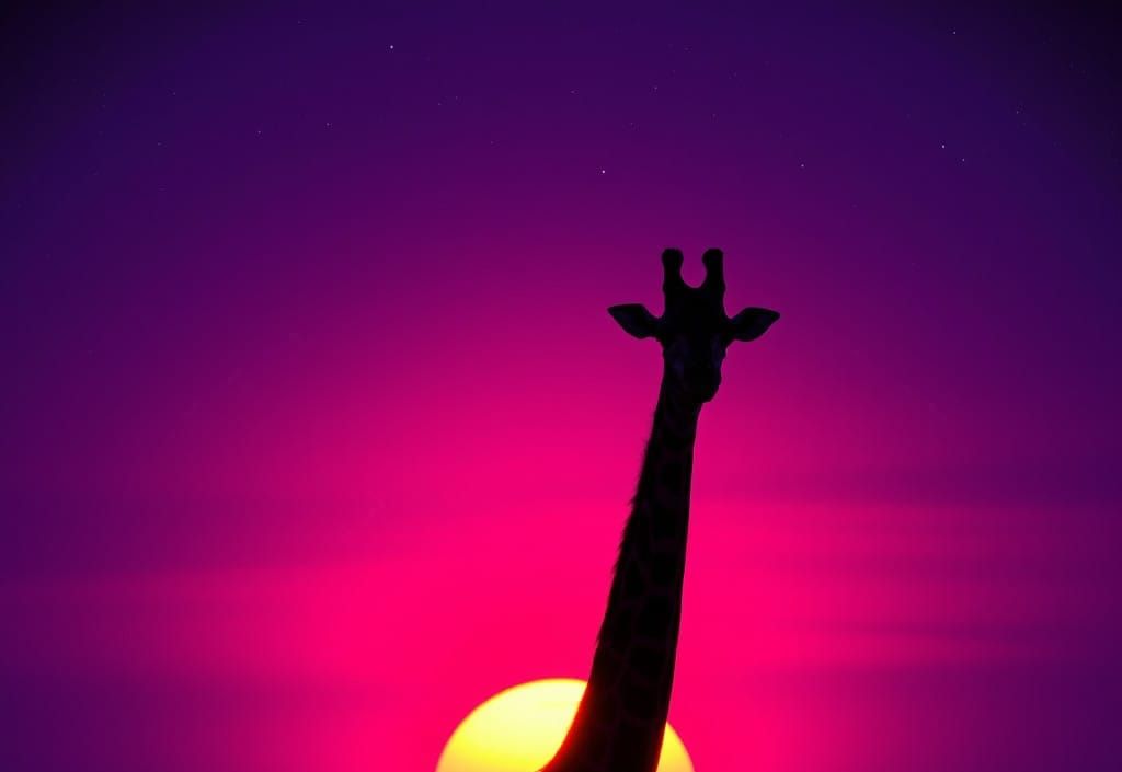Giraffes Watch Sunset on the Savannah
