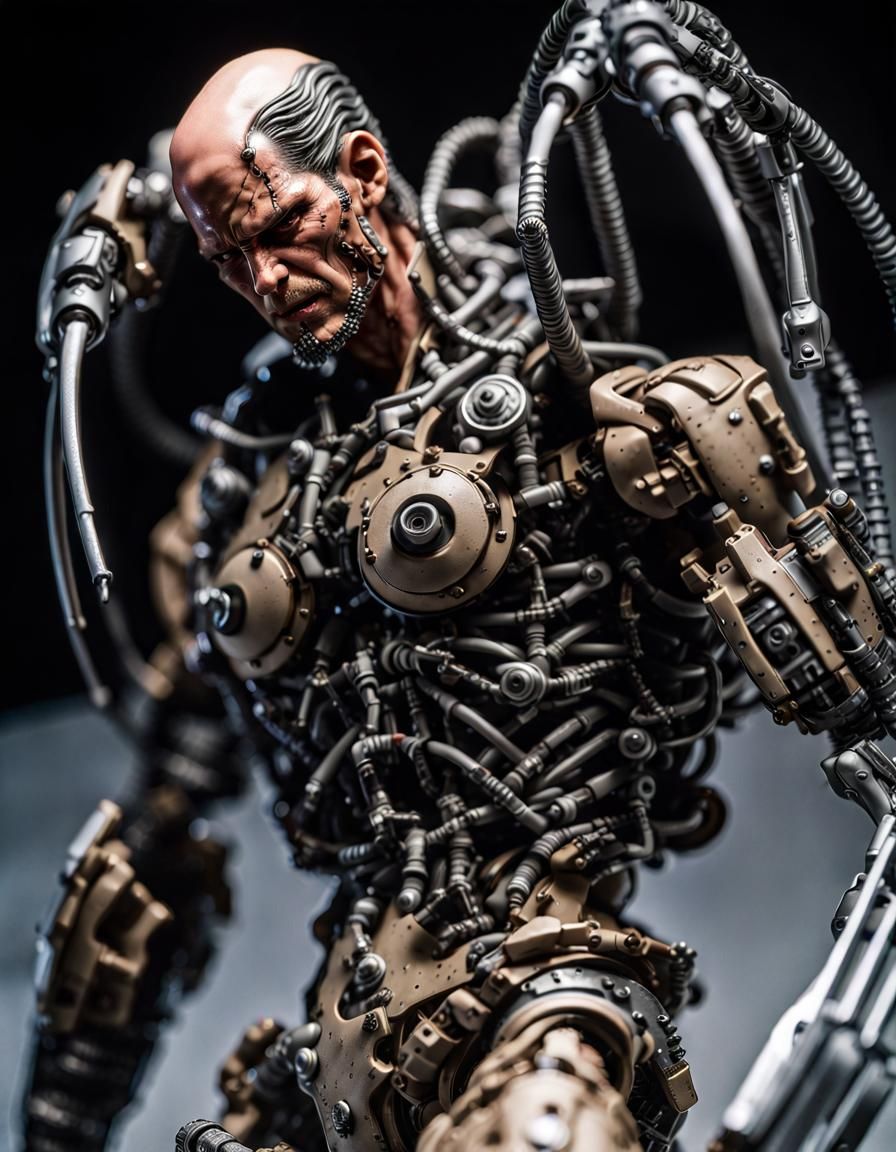 Cyborg Headhunter Action Figure, Photorealistic Product Shot