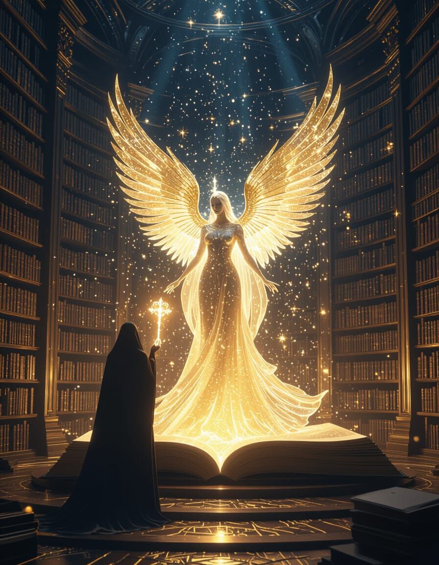 Celestial Being Emerges From Cosmic Bloom in Infinite Librar...