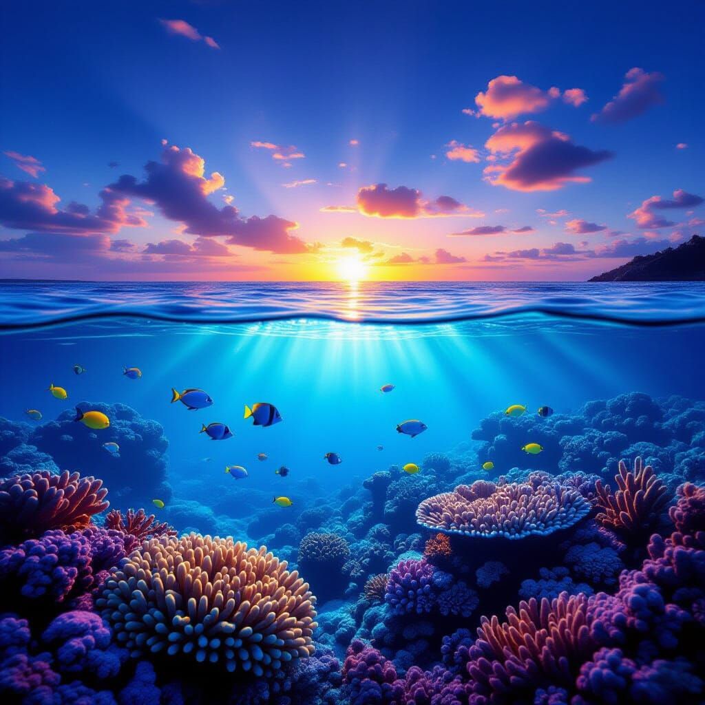 Twilight at the Coral Reef: A Stunning Underwater Scene