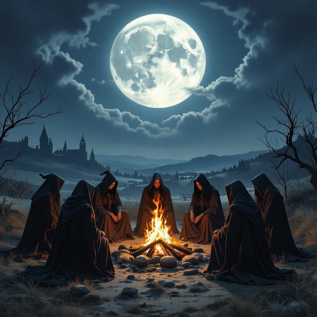 Witches' Bonfire Under a Silver Moon