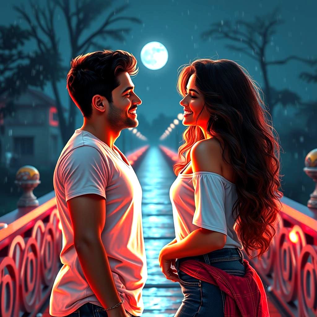 Indian Couple Embracing in a Romantic Digital Painting