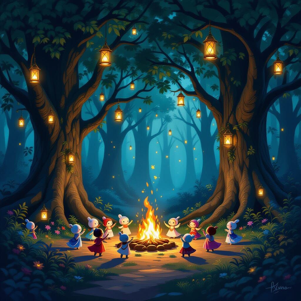 Enchanted Forest Celebration in Painterly Style