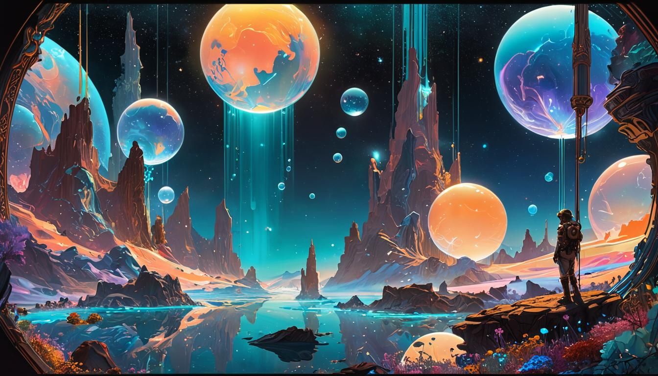 Space Explorers in Art Nouveau Futurism