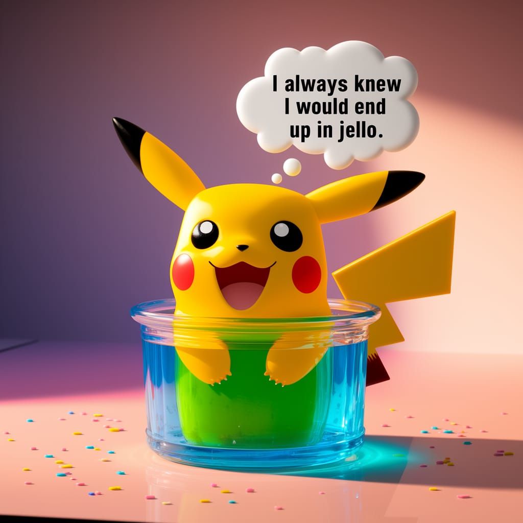 Joyful Pikachu Transformed in Vibrant Green Jello