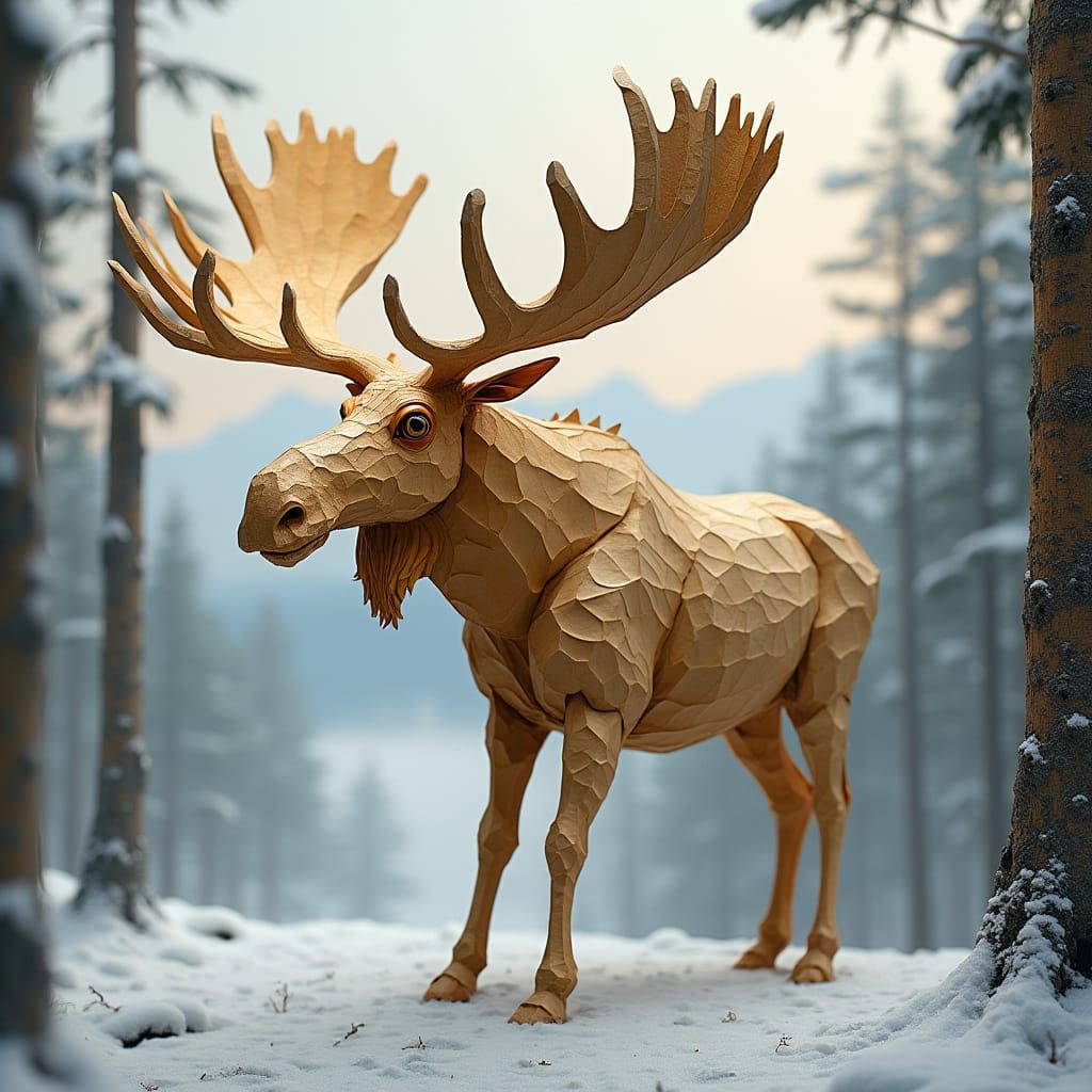 Majestic Moose Sculpted from Intricately Folded Birch Bark