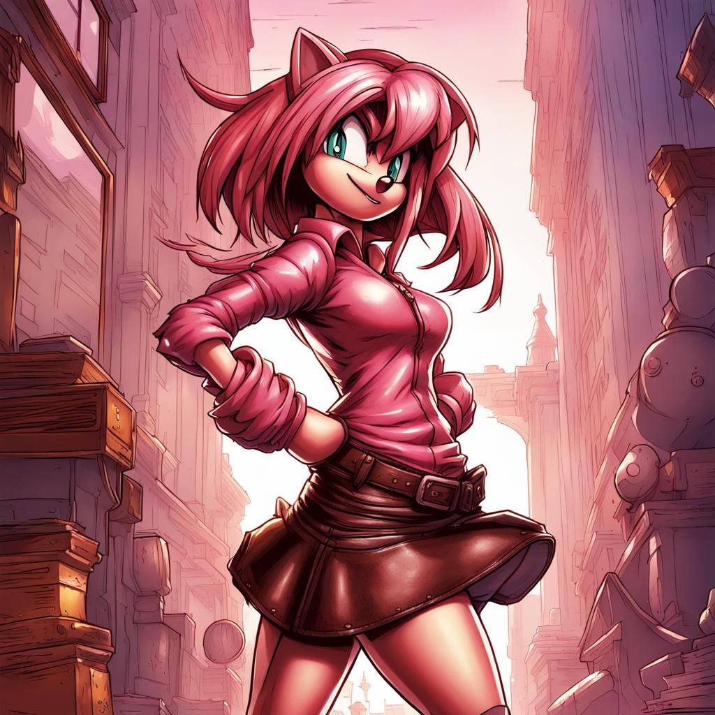 Amy Rose in Leather Skirt, Comic Book Art
