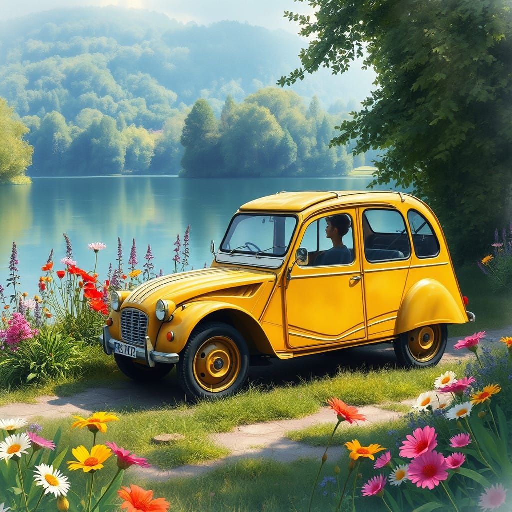 Vintage French Post Car in Enchanted Watercolor Wonderland