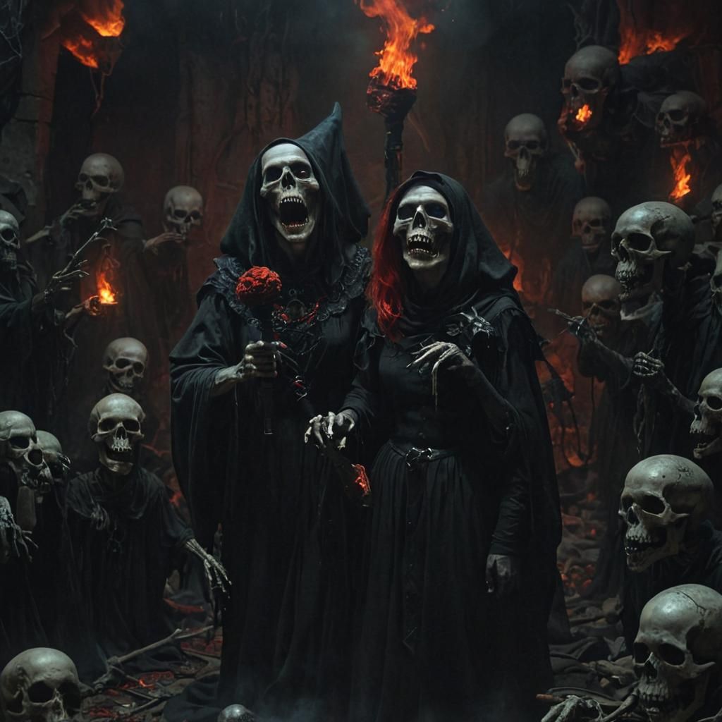 Evil Witch Performs on Burning Stage: Dark Fantasy Art