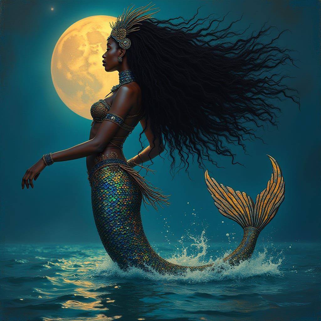 Majestic African Mermaid Rises from the Waves