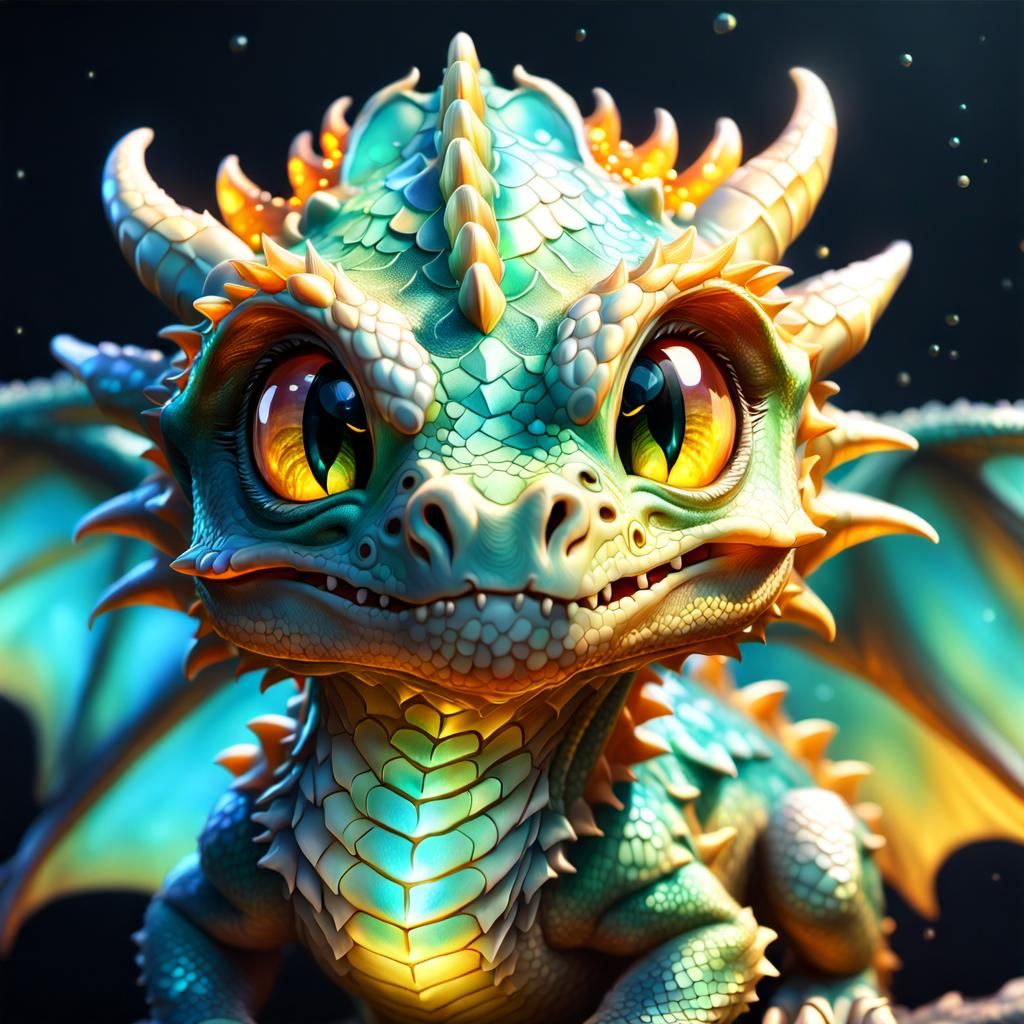 Adorable Baby Dragon Observes You in Digital Painting