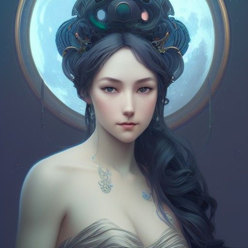 Moon Goddess Portrait in Hyperdetailed Digital Art