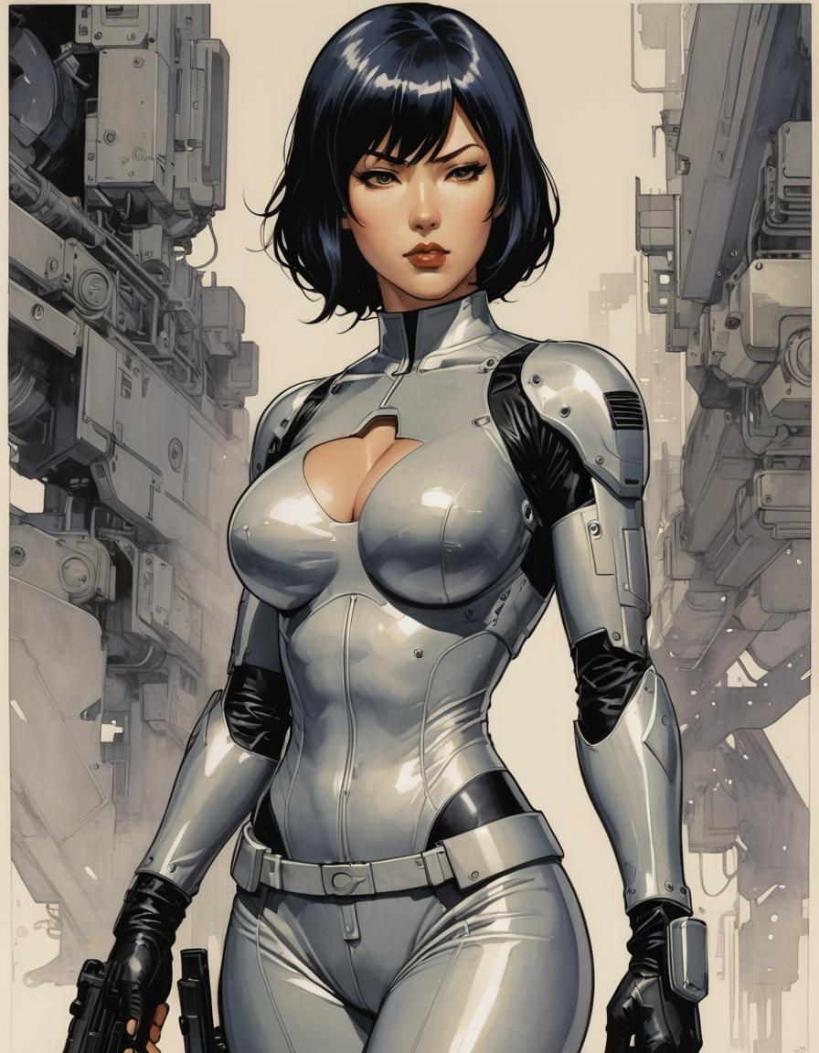 Motoko Kusanagi Portrait in Comic Book Style