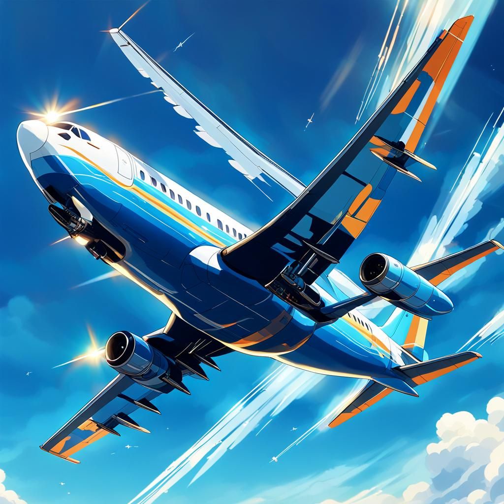 Anime Aeroplane Soaring Through Blue Sky