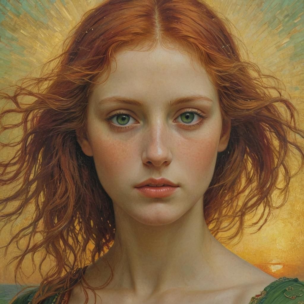 Sunrise Portrait: Hyperdetailed Oil Painting in Symbolist St...