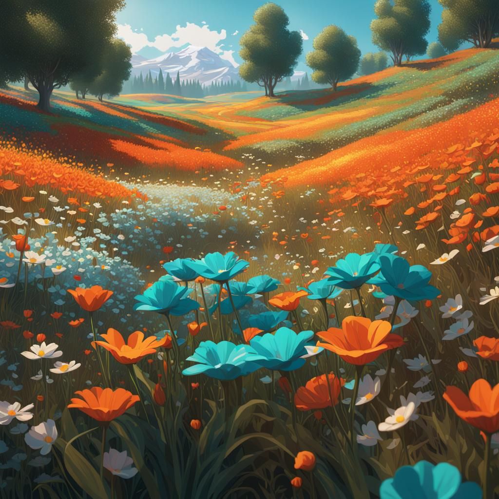 Hyperdetailed Flower Field Concept Art