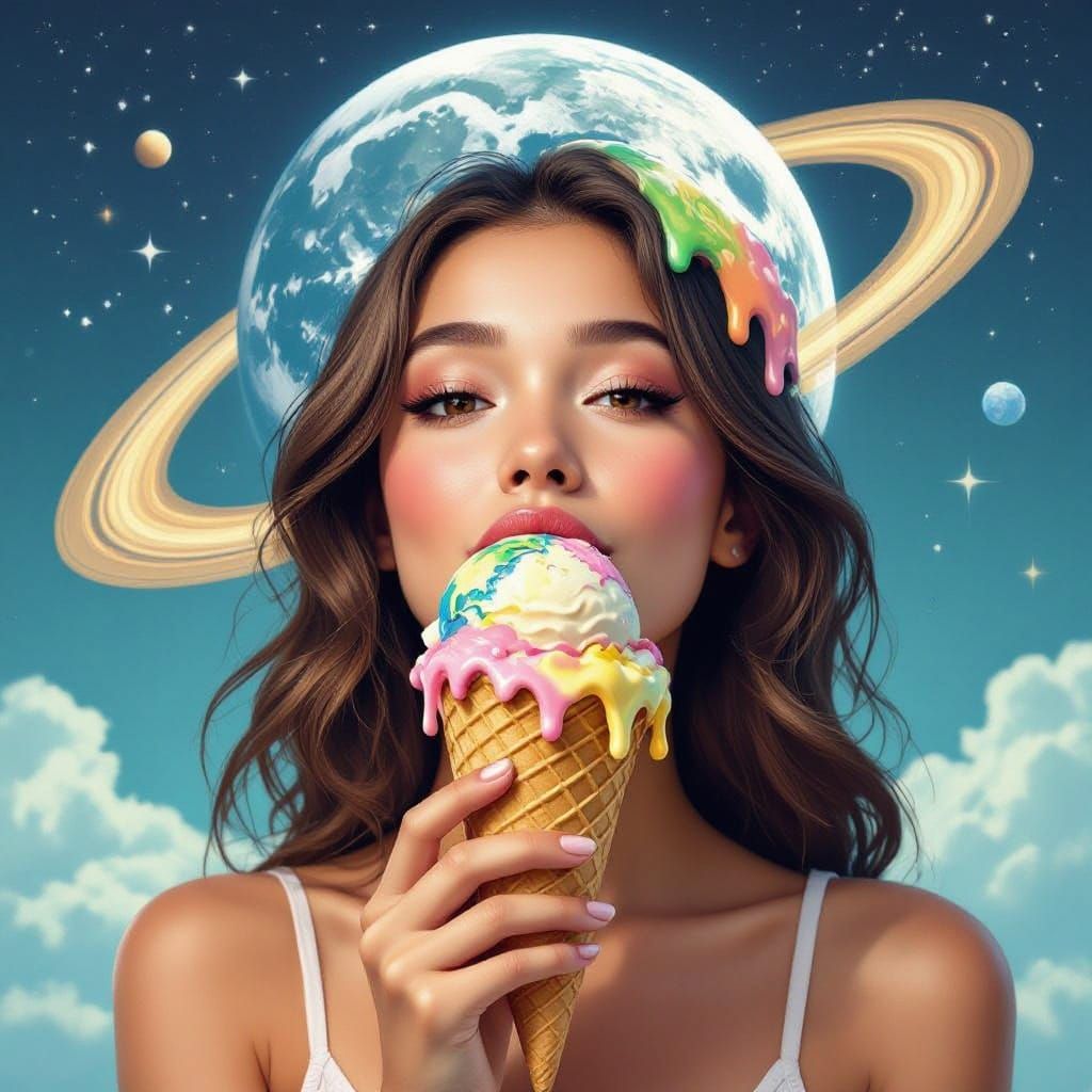 Cosmic Goddess Licks Celestial Ice Cream Cone