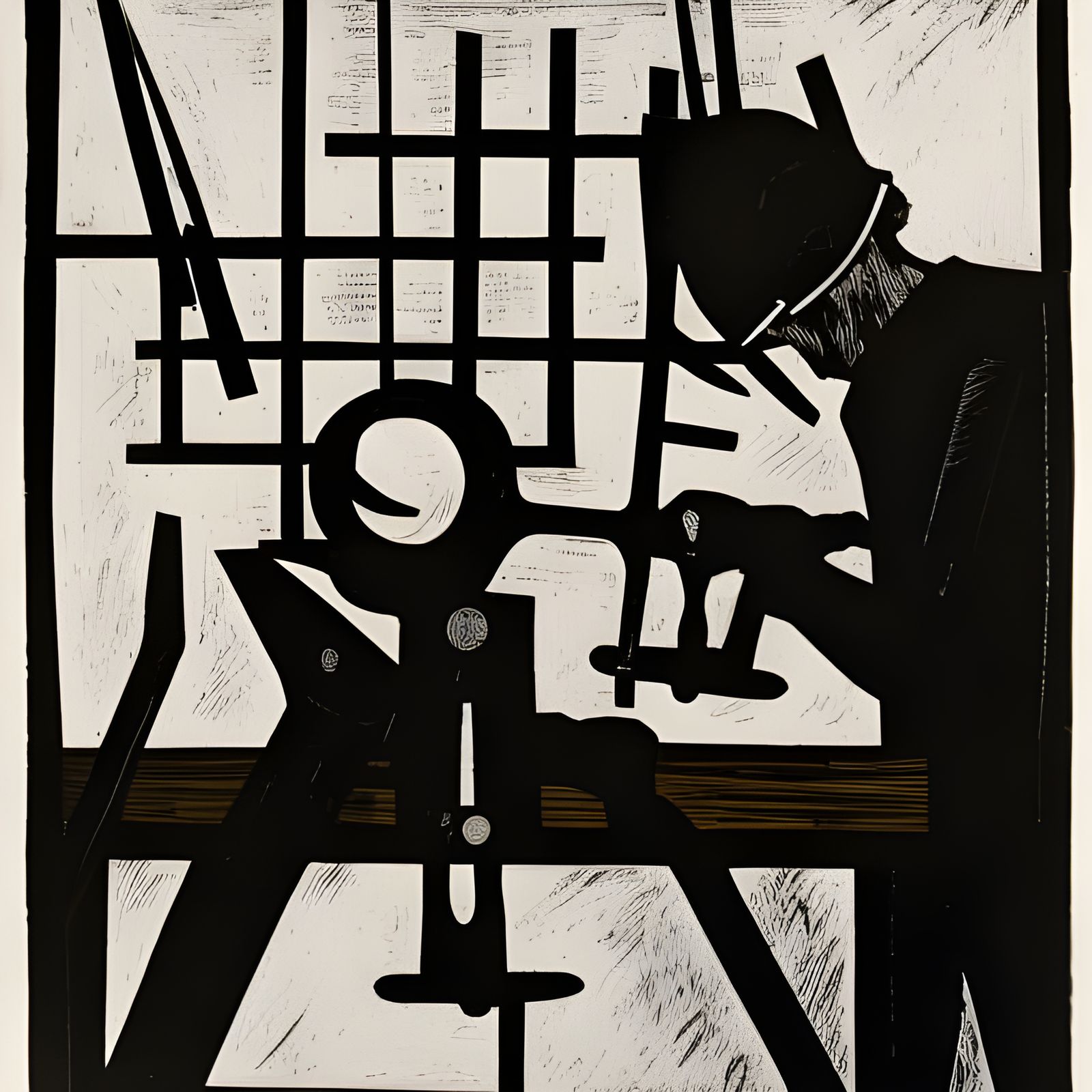 18th Century Workers Forging Scissors in Linocut Style