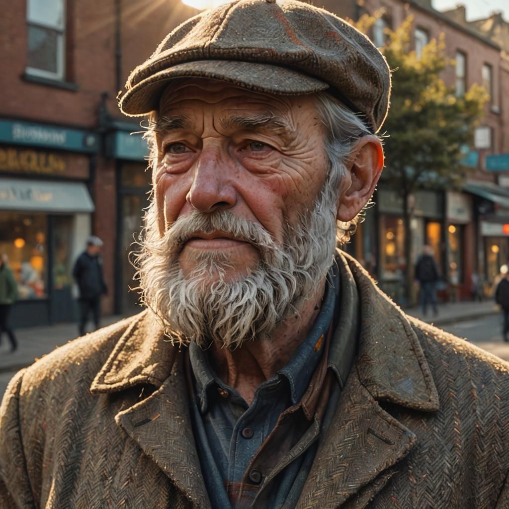 Elderly Man with Tweed Cap in Hyperrealistic Style