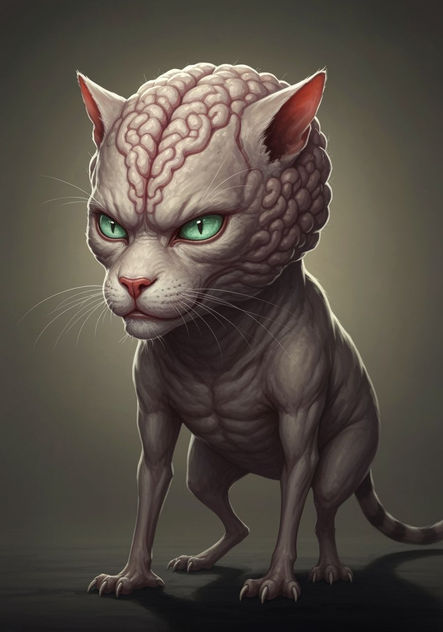 Giant Brained Cat Alien with Psionic Powers