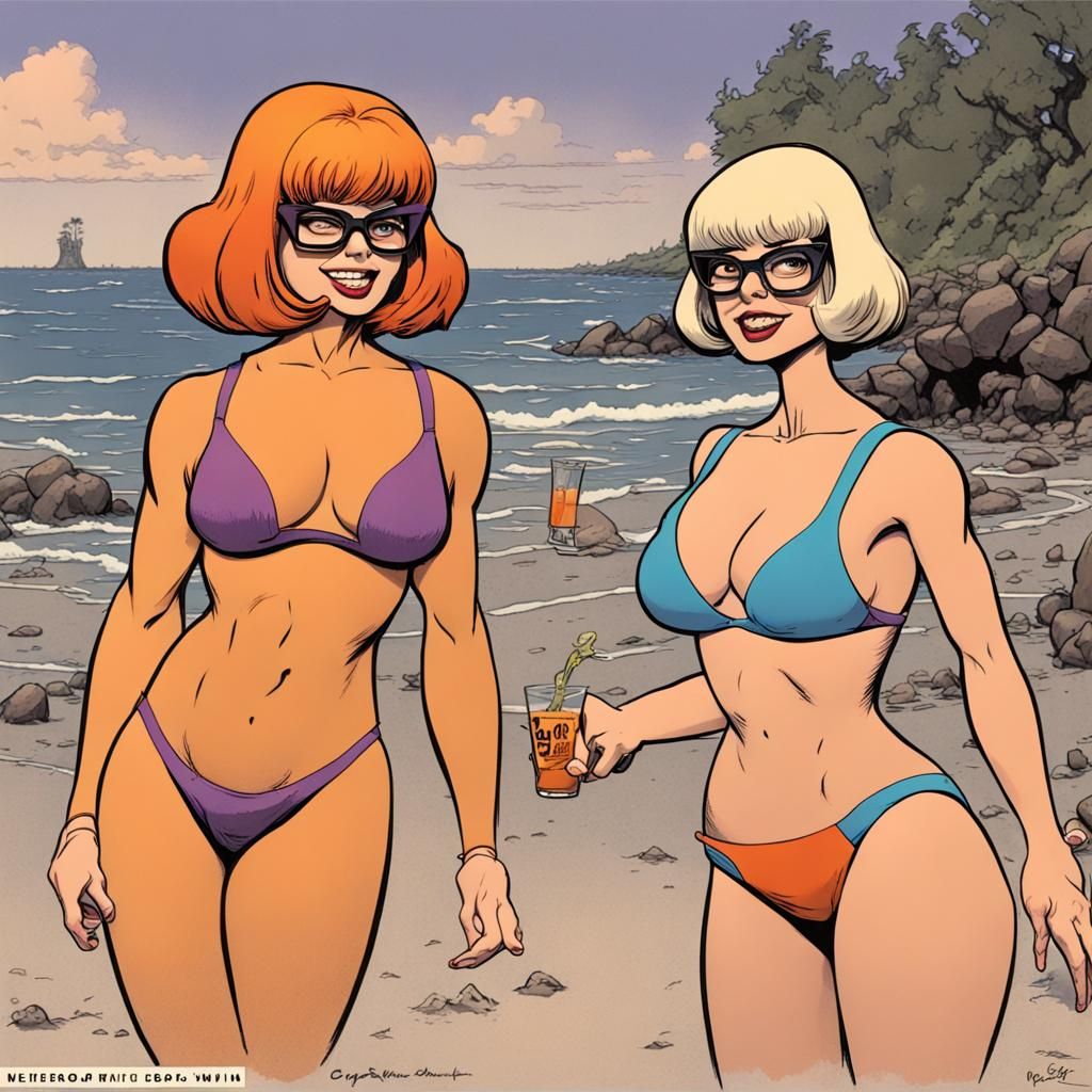 Velma and Daphne in Bikinis at the Beach