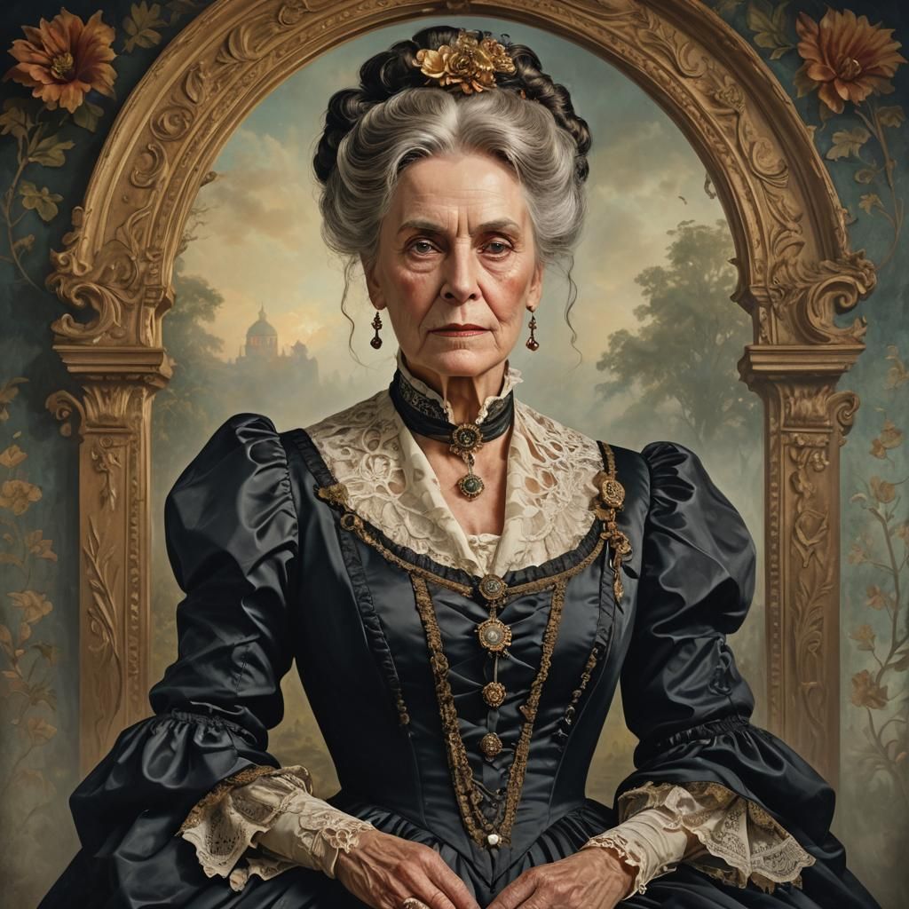 Victorian Portrait of Lydia Ann Addams in Art Nouveau Style